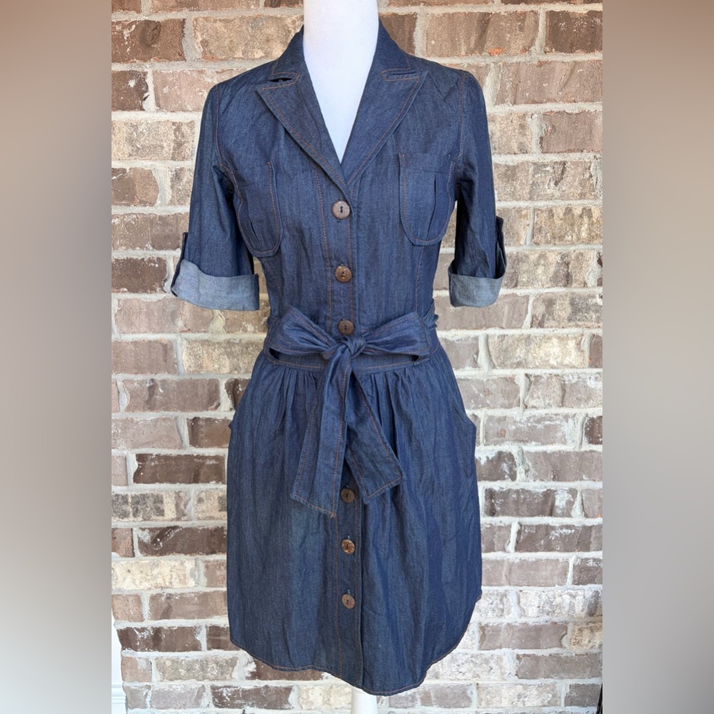 Charlotte Russe Denim Jeans Mini Dress button down with belt size S